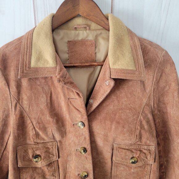 Vintage 70’s Suede Leather Bomber Jacket w/ Wool Waistband & Cuffs, Button, EUC - Picture 4 of 8